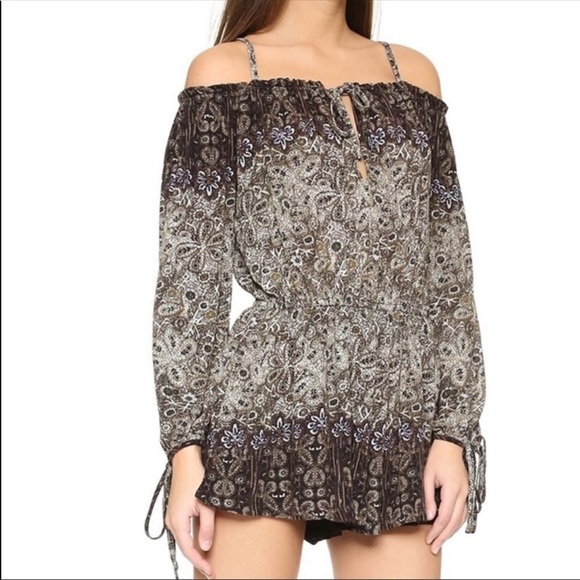 Free People So Divine Romper Floral Abstract Print Off Shoulder Size S Boho - Picture 1 of 12